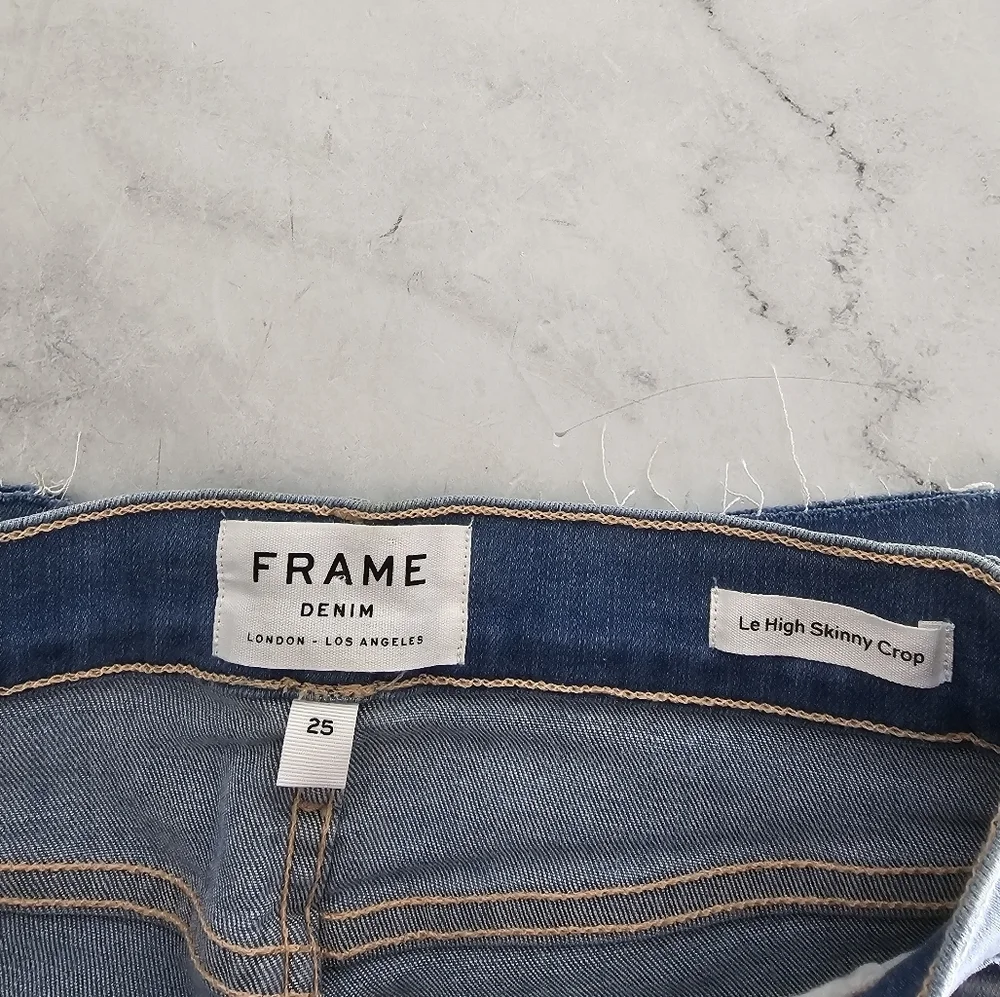 Frame Denim Le High Rise Skinny Crop Blue‎ Distressed Jeans 25 Preowned